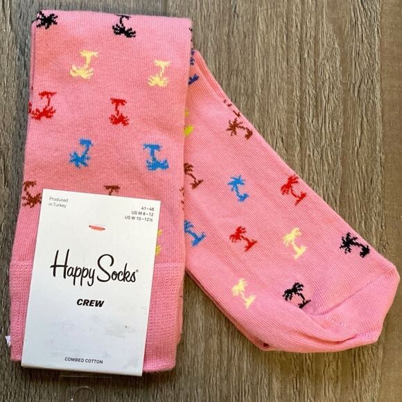 Happy Socks Other - Happy Socks Pink w Multicolor Palm Tree Pattern Mens Size 8-12 Womens 10-12.5